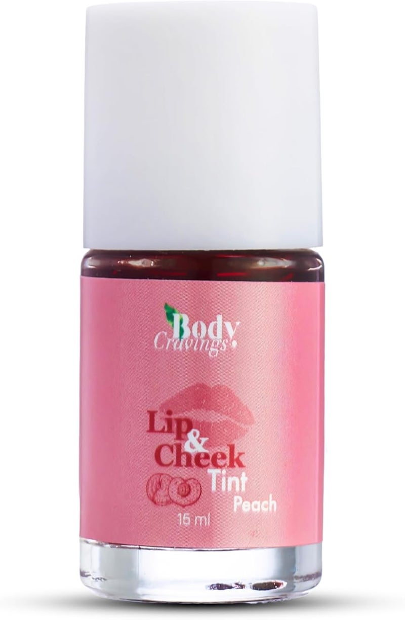 Body Cravings Peach Lip & Cheek Brush Tint | 15ml | Sun-Kissed Glow, Brush applicator Freshness (Lip & Cheek Stain) | Natural Flush, Long-Lasting Color, Easy brush Applicator