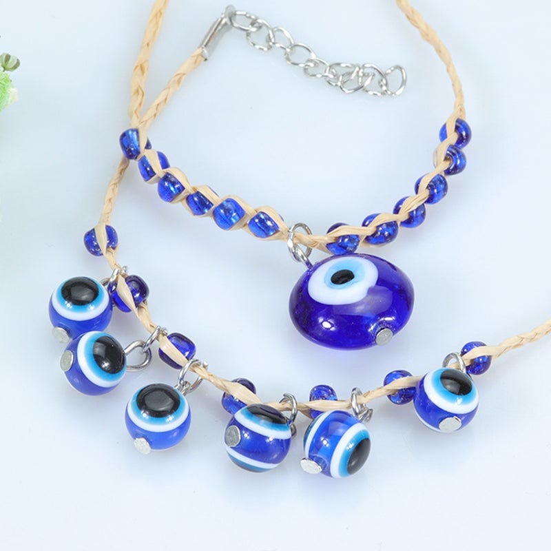 💍 أساور نسائية بخرز عين زرقاء شفافة موديل دائري 3 قطع - Image 4