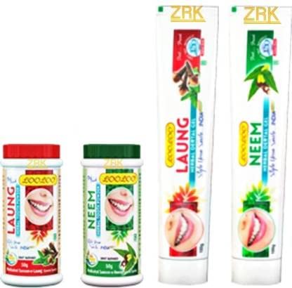 LOOLOO Neem Herbal Gel Looloo Neem & Laung Herbal Tooth Powder (Gel 100G Power 50G Pack Of 4 Strengthening Toothpaste (300 G, Pack Of 4) - Image 1