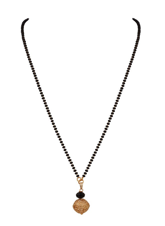 JFL - Jewellery for Less Stylish Gold Plated Dangle Jali Ball Handcrafted Designer with Black Beaded Mangalsutra for Women.,Valentine - Image 5