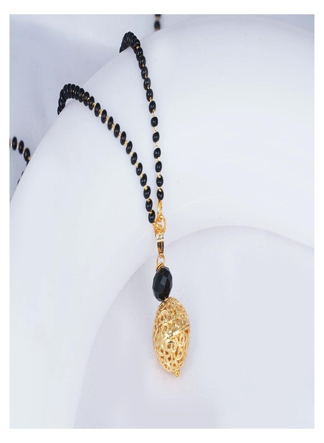 JFL - Jewellery for Less Stylish Gold Plated Dangle Jali Ball Handcrafted Designer with Black Beaded Mangalsutra for Women.,Valentine - Image 2