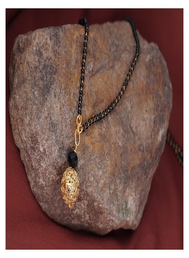 JFL - Jewellery for Less Stylish Gold Plated Dangle Jali Ball Handcrafted Designer with Black Beaded Mangalsutra for Women.,Valentine - Image 4