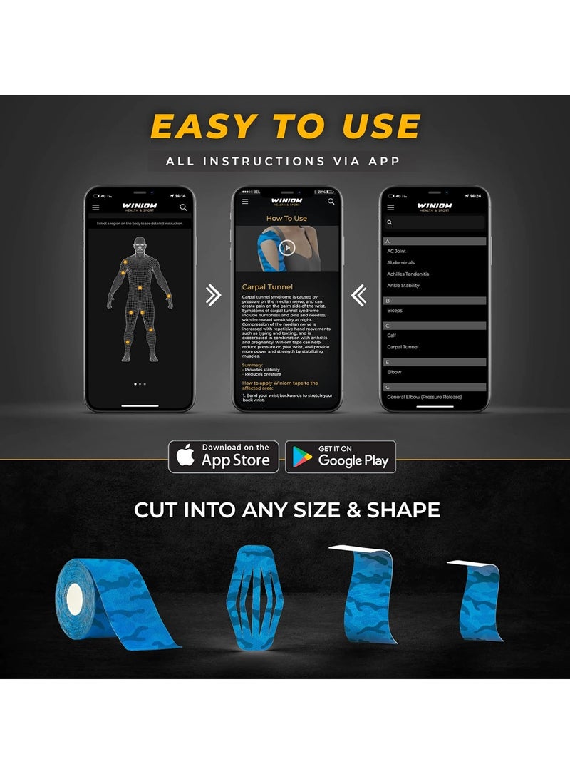 FLYROAD - Kinesiology Tape, 1 Roll of 5m Breathable Cotton Sports Tape for Ankle, Painful Knee, Elbow and Shoulder Muscles, (Blue Camouflage) - Image 1