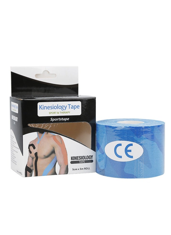 FLYROAD - Kinesiology Tape, 1 Roll of 5m Breathable Cotton Sports Tape for Ankle, Painful Knee, Elbow and Shoulder Muscles, (Blue Camouflage) - Image 1