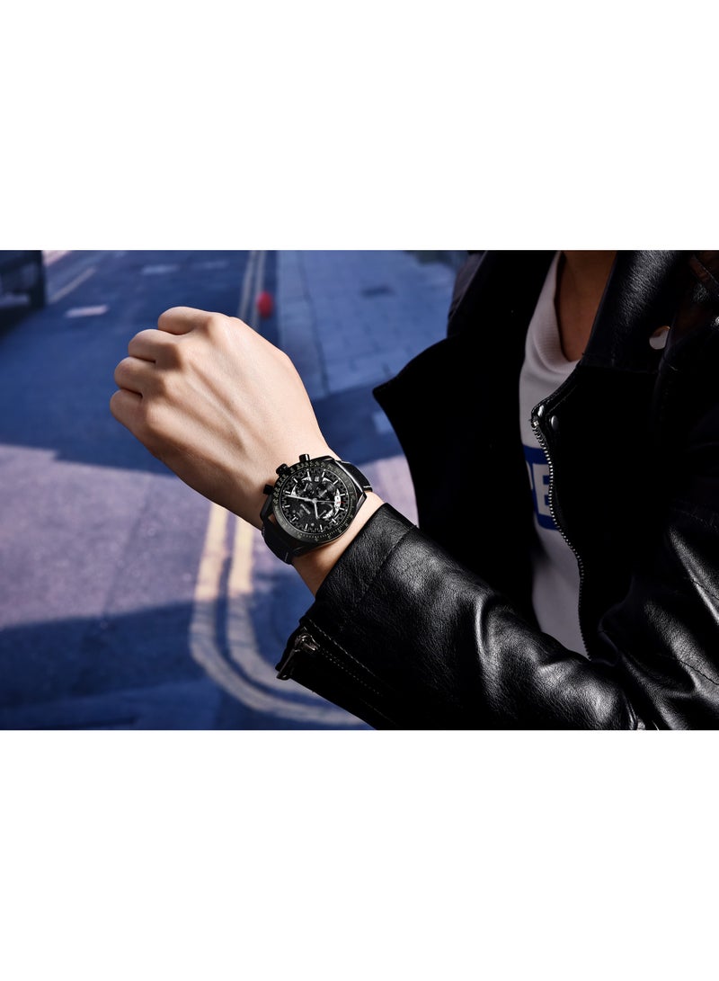 BENYAR Watches for Men Luxury Quartz Water Resistant Watch Men's Chronograph Genuine Leather Strap 5120 Black - Image 4