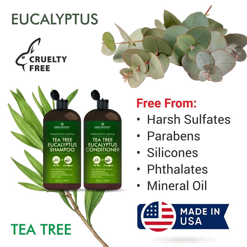 First Botany Tea Tree & Eucalyptus Shampoo and Conditioner Set â€“ Clarifying & Scalp Care Formula with Activated Charcoal, Biotin & Keratin â€“ Sulfate-Free, Made in USA - 16 fl oz x 2 - Image 3