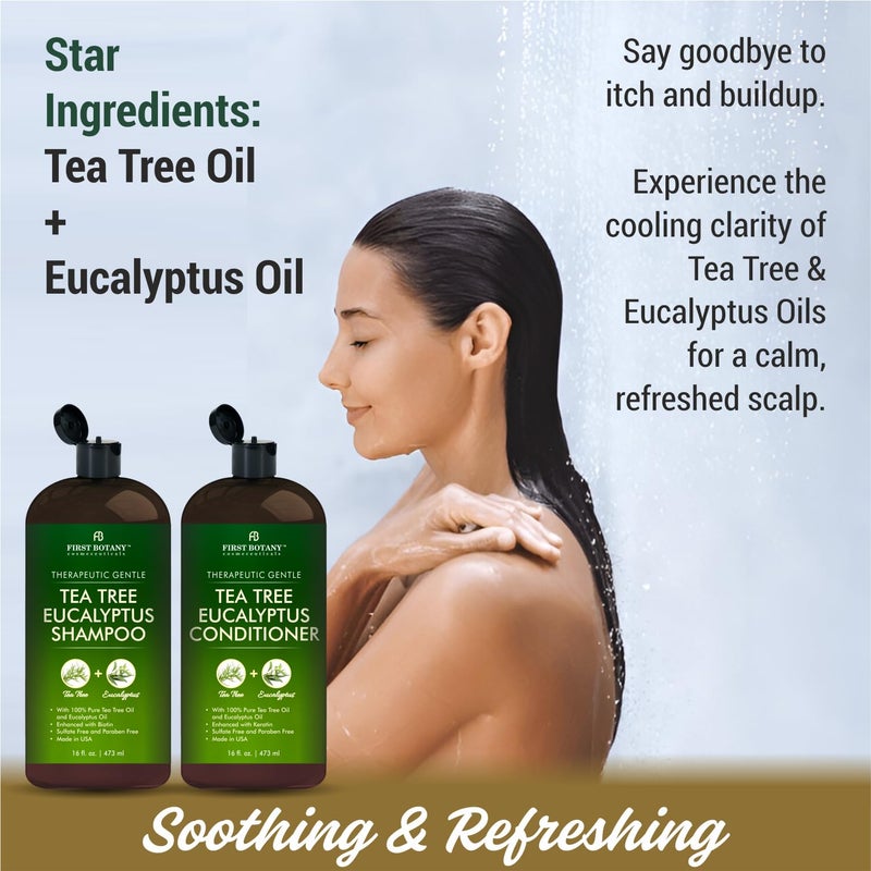 First Botany Tea Tree & Eucalyptus Shampoo and Conditioner Set â€“ Clarifying & Scalp Care Formula with Activated Charcoal, Biotin & Keratin â€“ Sulfate-Free, Made in USA - 16 fl oz x 2 - Image 5