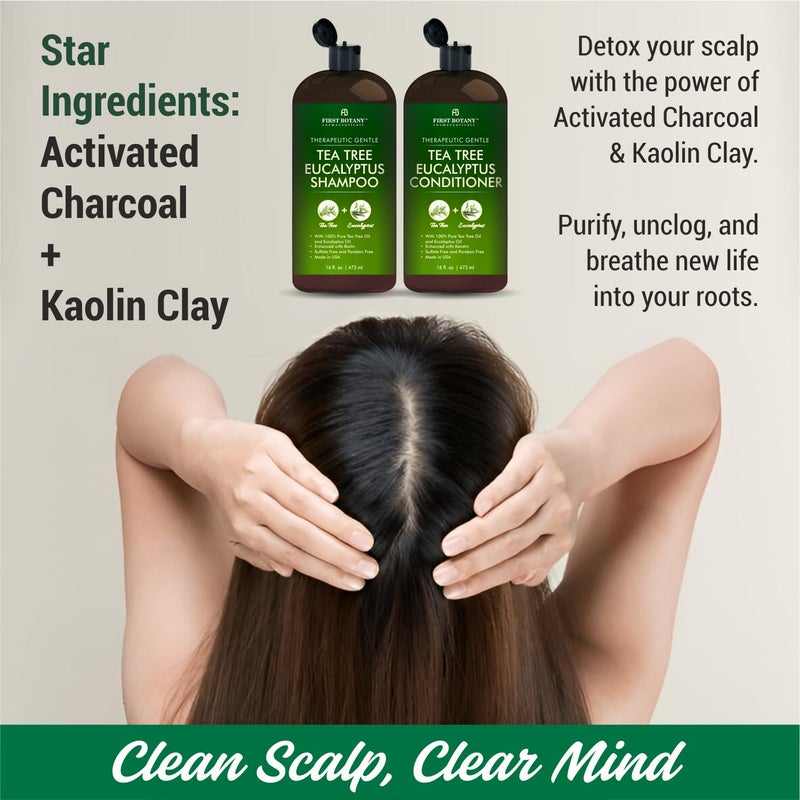First Botany Tea Tree & Eucalyptus Shampoo and Conditioner Set â€“ Clarifying & Scalp Care Formula with Activated Charcoal, Biotin & Keratin â€“ Sulfate-Free, Made in USA - 16 fl oz x 2 - Image 4