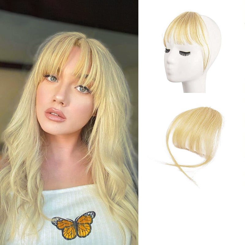 BARSDAR Real Human Hair Clip in Bangs Human Hair Clip in Bangs for Women Light Blonde Wispy Bangs Extensions Fringe with Temples Dyeable Real Hair Bangs Hairpieces Bleach Blonde