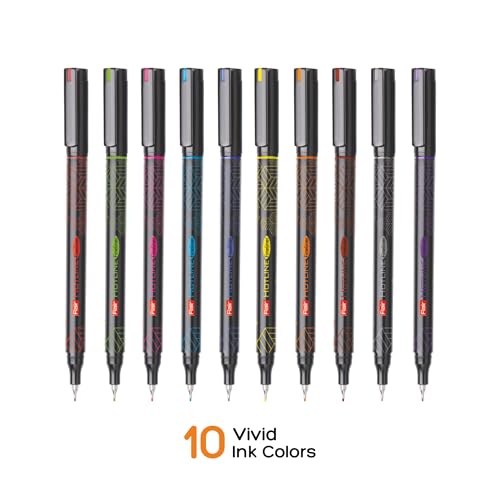 FLAIR Hotline 0.7 to 1 mm Metal Tip Fineliner Pen Blister Pack | Light Weight Body With Comfortable Grip | Ideal For Mandala, Sketching, Doodling, Journal & Outline| Multicolor Ink, Pack of 10 Pens - Image 2