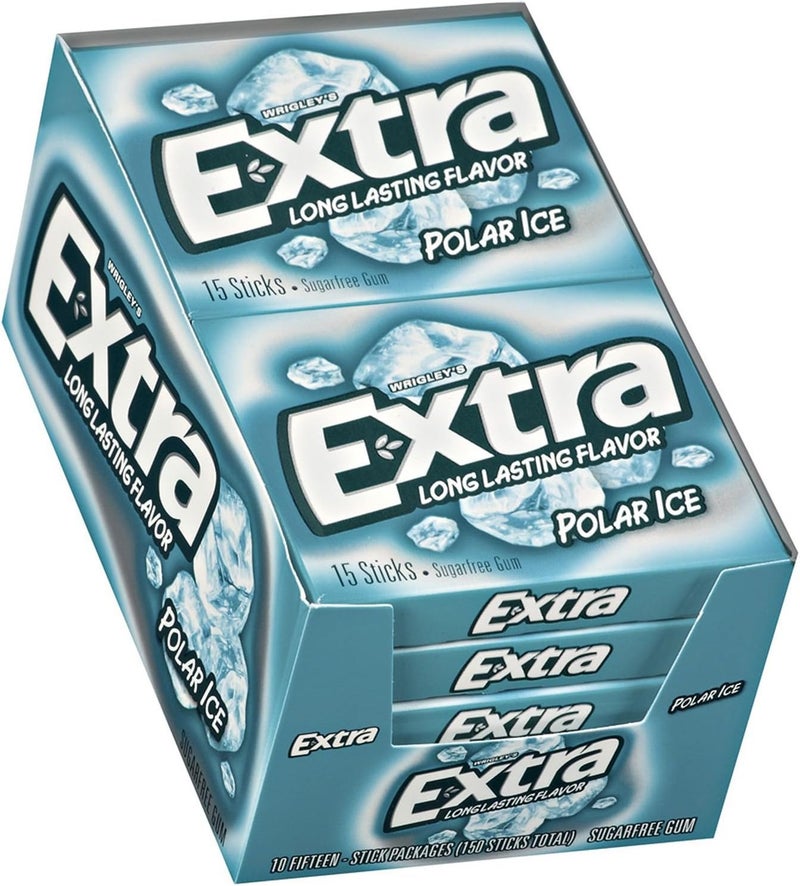 Extra Wrigley's Extra Polar Ice Sugarfree Gum - 15 Sticks per Pack, 10 Packs