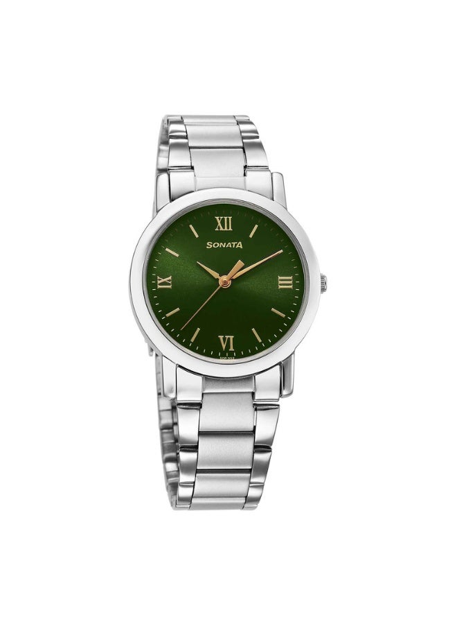 Sonata ساعة يد للرجال 7987SM10 - قرص أخضر، حزام من الفولاذ المقاوم للصدأ الفضي، حركة كوارتز، مقاومة للماء حتى 30 م - Image 1