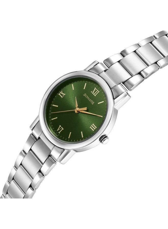 Sonata ساعة يد للرجال 7987SM10 - قرص أخضر، حزام من الفولاذ المقاوم للصدأ الفضي، حركة كوارتز، مقاومة للماء حتى 30 م - Image 2