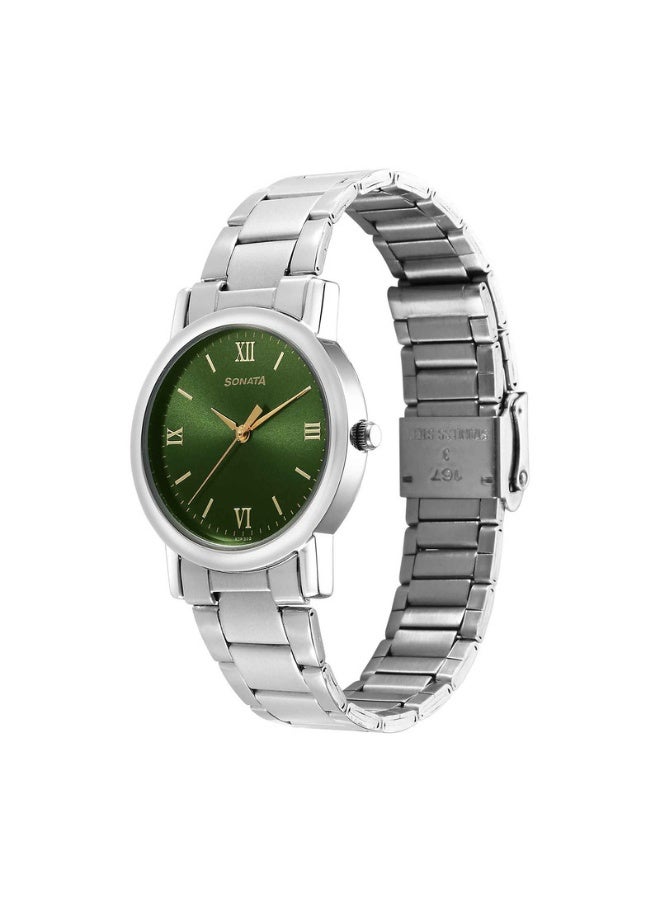 Sonata ساعة يد للرجال 7987SM10 - قرص أخضر، حزام من الفولاذ المقاوم للصدأ الفضي، حركة كوارتز، مقاومة للماء حتى 30 م - Image 3