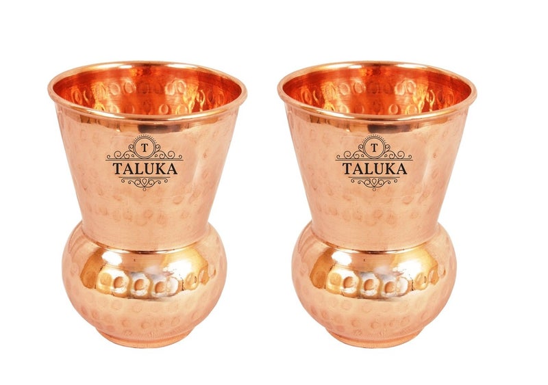 Taluka Set of 4 Pure Copper Round Bottom Hammered Water Serving Purpose Copper Glass Home Hotel Drinkware Good Health Benefits Yoga Ayurveda 3 x 45 inches - Image 2