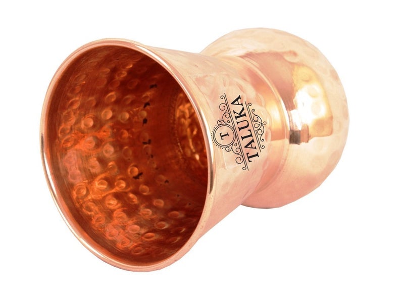 Taluka Set of 4 Pure Copper Round Bottom Hammered Water Serving Purpose Copper Glass Home Hotel Drinkware Good Health Benefits Yoga Ayurveda 3 x 45 inches - Image 4