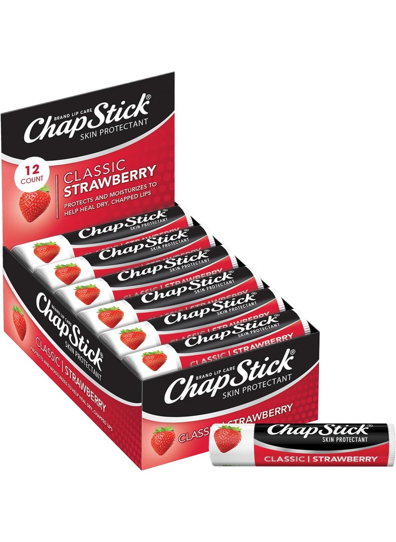 chapstick - ChapStick Classic (1 Box of 12 Sticks, 12 Total Sticks, Strawberry Flavor) Skin Protectant Flavored Lip Balm Tube, 0.15 Ounce Each - Image 1