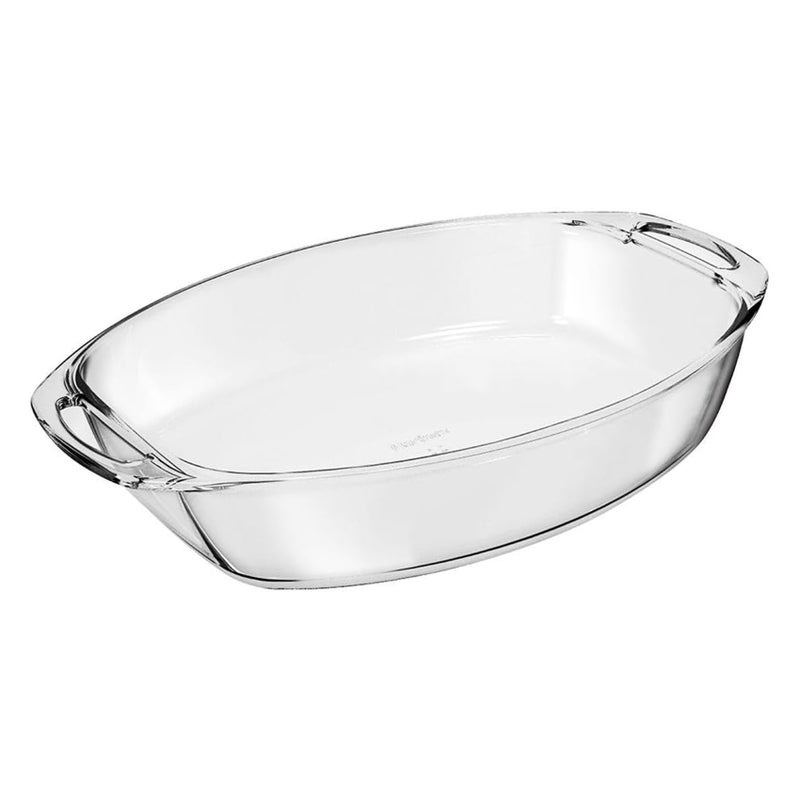 Marinex Medium Oval Glass Roaster with Handle 3.2L  Durable Heat-Resistant Bakeware Dish. Oven Safe Transparent Bakeware for Lasagna, Cakes, Brownies, Roasting & Casseroles  Heat Resistant Durable Glass Dish for Home & Kitchen - Image 1