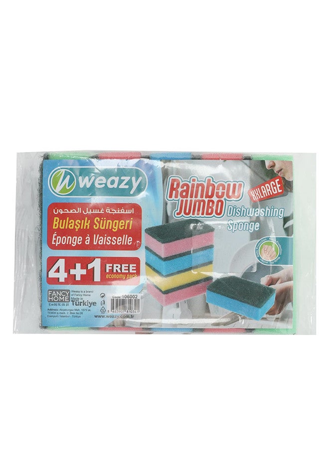 Weazy Jumbo 5 Pieces Color Scouring Sponge 6.5X10.5X3CM Multicolor - Image 2