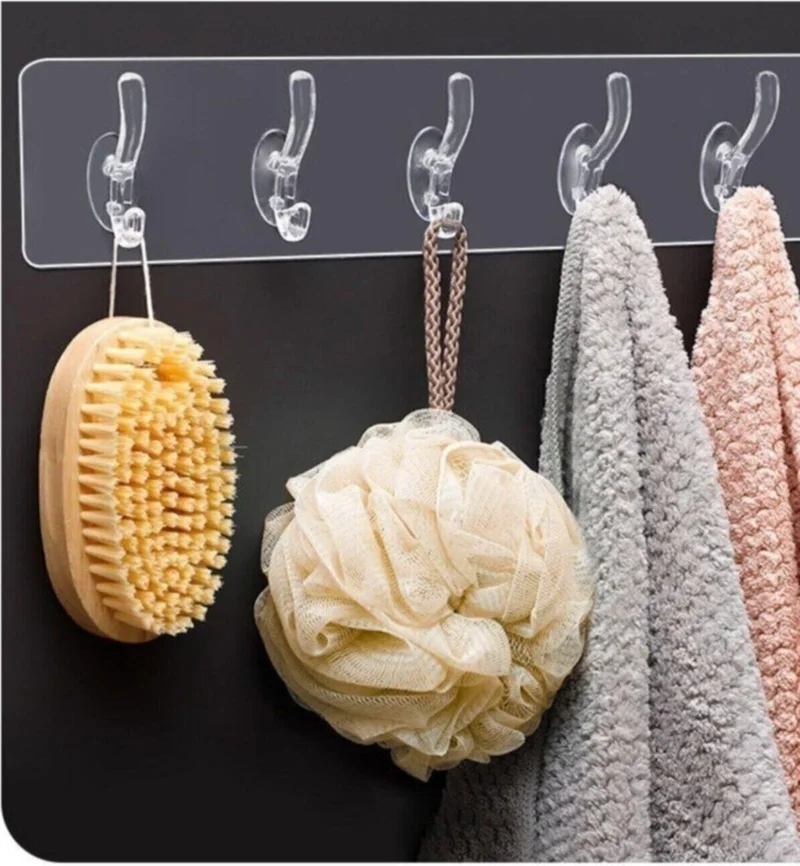 بايسا 5-Piece Transparent Super Adhesive Hanger Bathroom, Kitchen Organizer Hanger