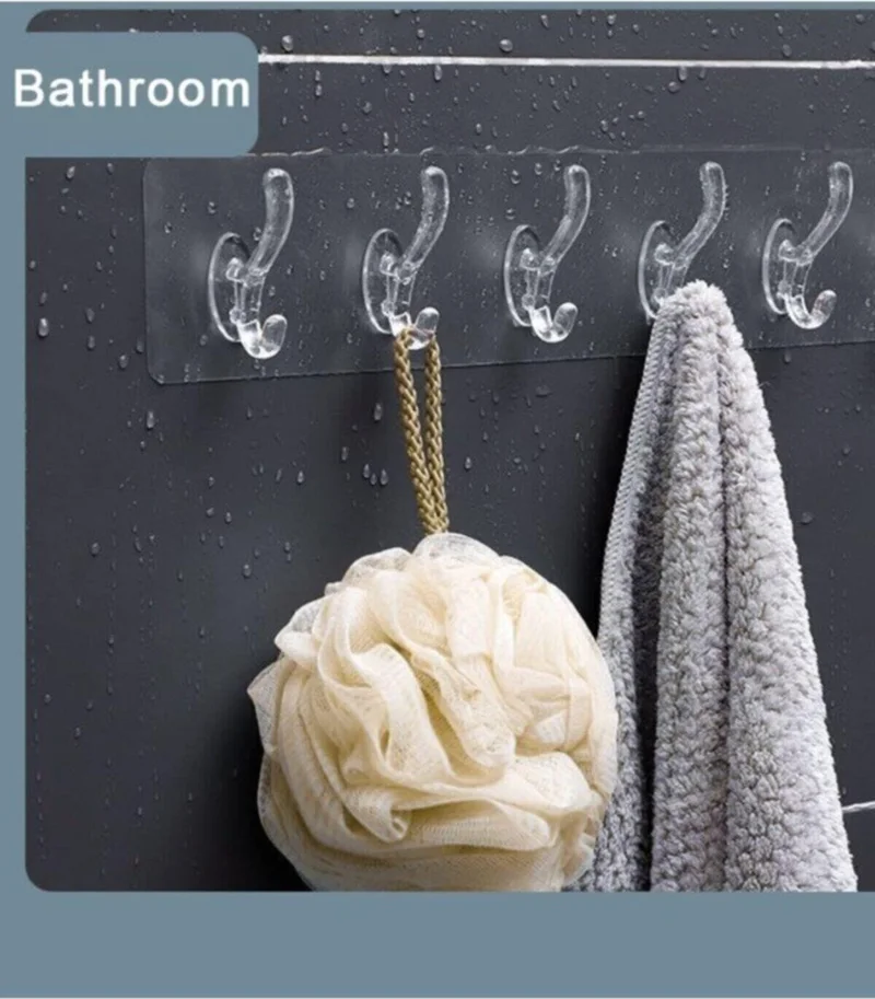 بايسا 5-Piece Transparent Super Adhesive Hanger Bathroom, Kitchen Organizer Hanger