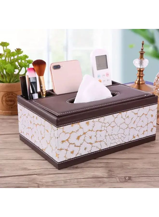 Siping White Golden PU Leather Tissue Box With 4 Compartments For Remote And Napkin Storage - Image 1