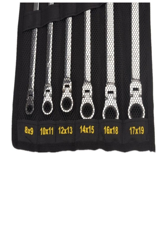 FLZOSPER 6-Piece Extra Long Flex-Head Double Box End Ratcheting Wrench Set, Metric 8-19mm, CR-V Steel Spanner with Portable Pouch - Image 5