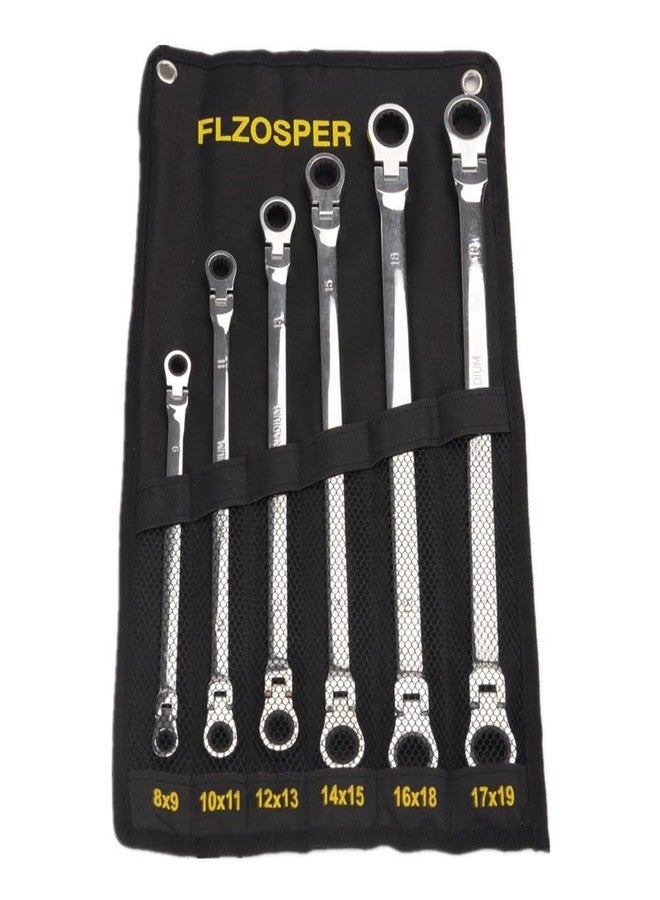 FLZOSPER 6-Piece Extra Long Flex-Head Double Box End Ratcheting Wrench Set, Metric 8-19mm, CR-V Steel Spanner with Portable Pouch - Image 3