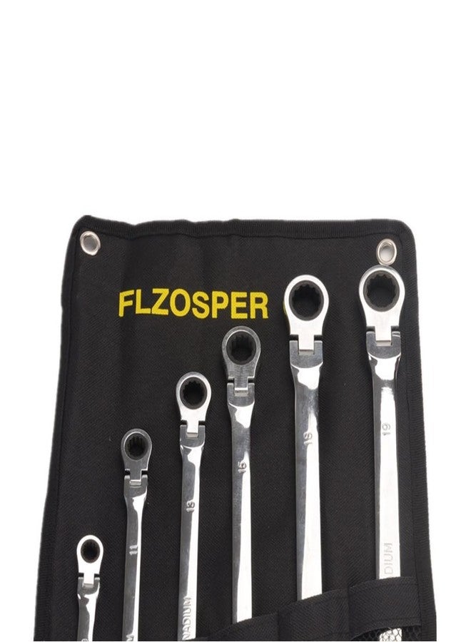 FLZOSPER 6-Piece Extra Long Flex-Head Double Box End Ratcheting Wrench Set, Metric 8-19mm, CR-V Steel Spanner with Portable Pouch - Image 4