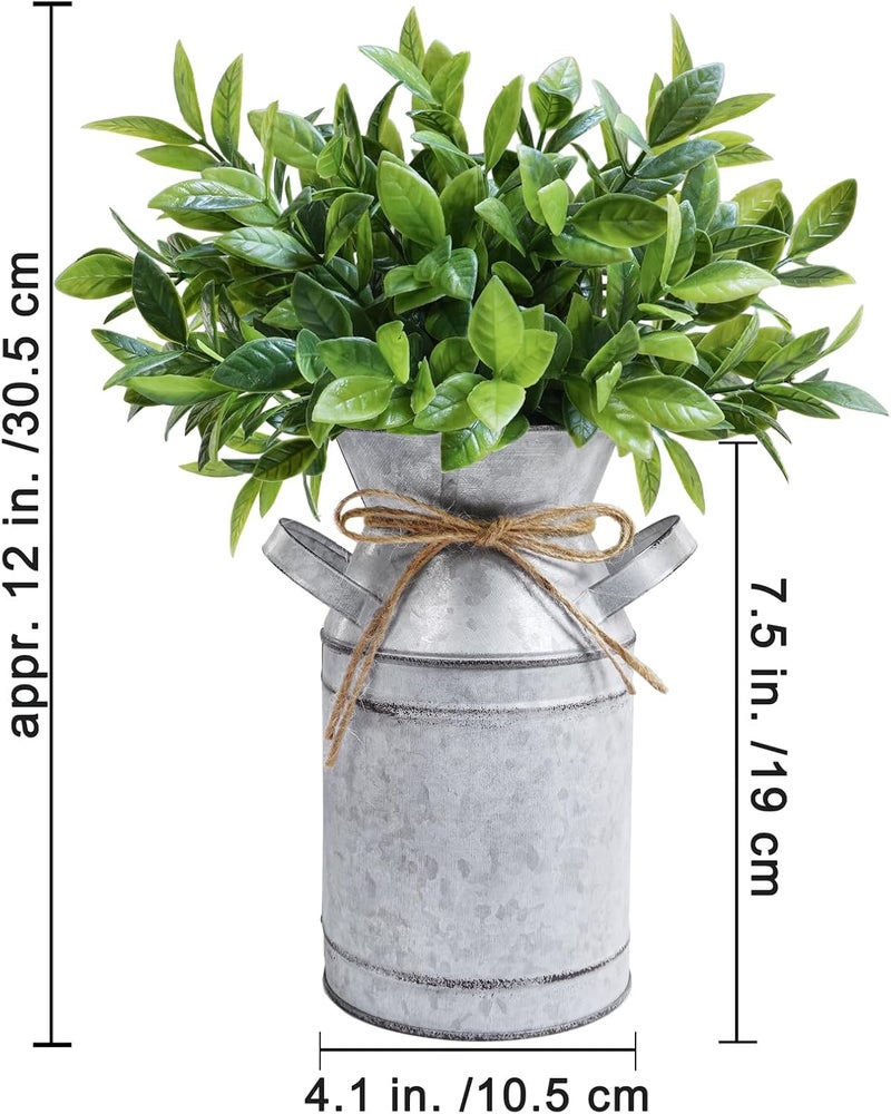 Winlyn Winlyn Metal Milk Can Vase with Artificial Boxwood Faux Greenery Arrangement Farmhouse Centerpiece Shabby Chic Vintage Galvanized Milk Can Centerpiece 12 Tall Table Tiered Tray Shelf Country Dcor  - Image 2