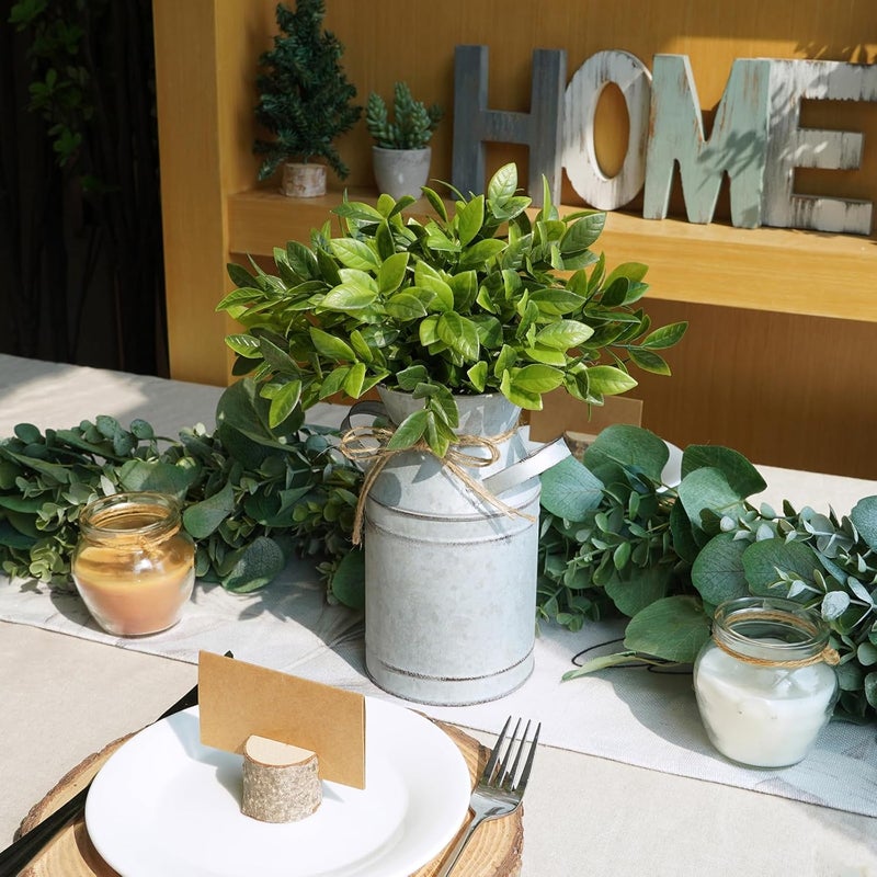 Winlyn Winlyn Metal Milk Can Vase with Artificial Boxwood Faux Greenery Arrangement Farmhouse Centerpiece Shabby Chic Vintage Galvanized Milk Can Centerpiece 12 Tall Table Tiered Tray Shelf Country Dcor  - Image 3