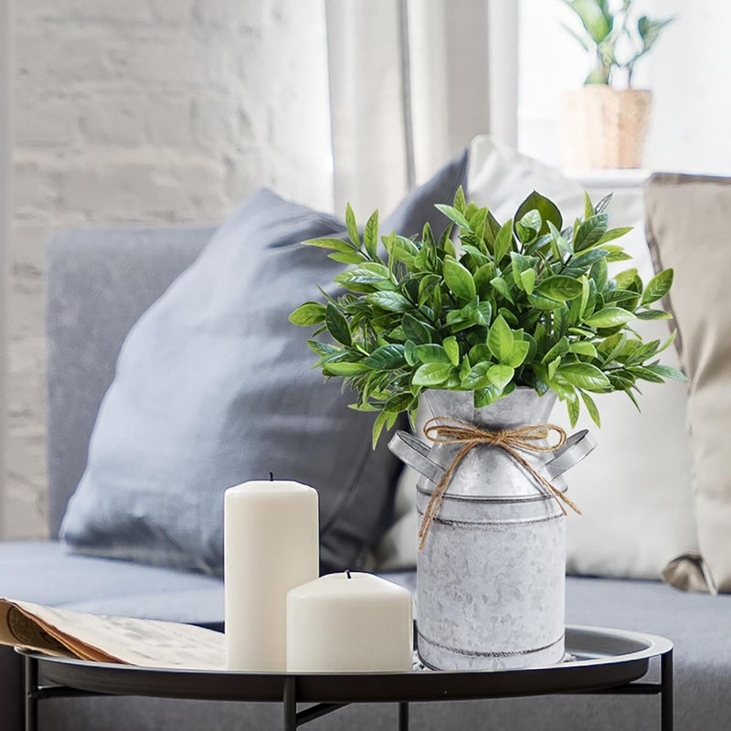 Winlyn Winlyn Metal Milk Can Vase with Artificial Boxwood Faux Greenery Arrangement Farmhouse Centerpiece Shabby Chic Vintage Galvanized Milk Can Centerpiece 12 Tall Table Tiered Tray Shelf Country Dcor  - Image 5