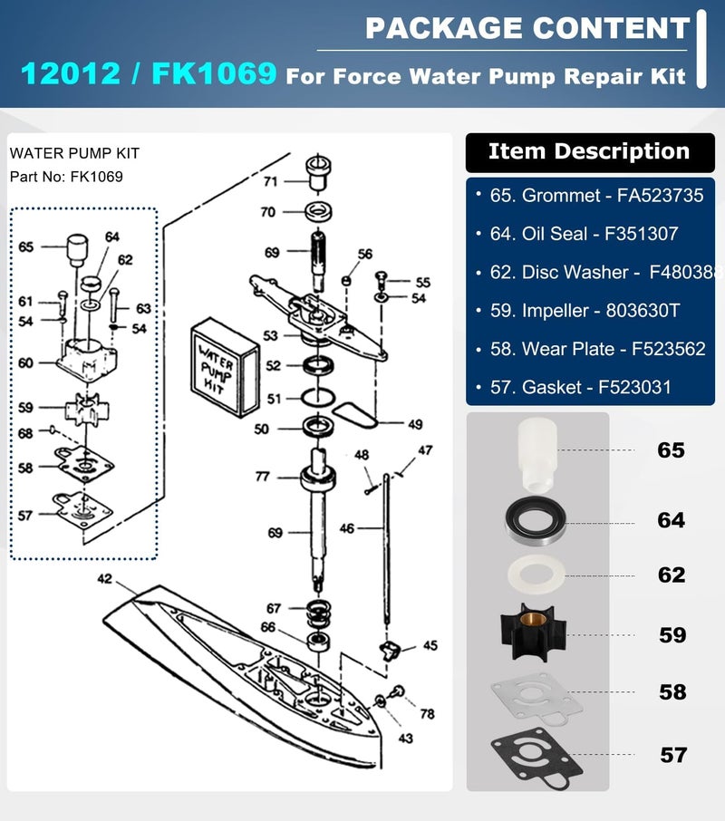 Camoo Water Pump Impeller Kit for Chrysler Force 75-140 HP - Image 3