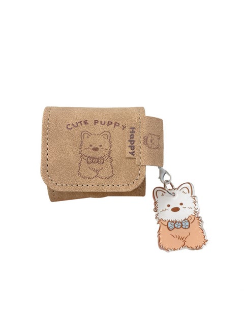 Suitable For HuaweiFreeClip Headphone Set Cartoon Full Cover Leather Pattern Soft Case For Huawei6i/SE2 Wireless Bluetooth Pendant-Color:All-inclusive Leather Pattern + Pendant-cute Brown Dog-Model:Universal For HuaweiFreebuds Pro3/pro4 (protective Case)