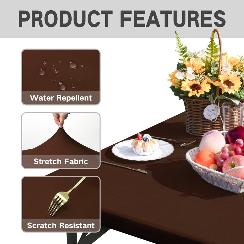 Nacuci غلاف الجدول المربع Nacuci مربع مرن tablecloth امتداد spandex طاولة الغلاف العلوي غلاف أعلى غطاء لتناول الطعام في المطبخ منزل بني 34 × 34 بوصة - Image 4