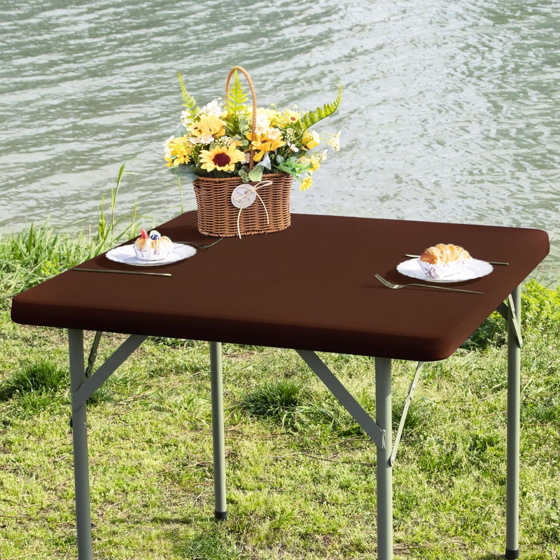 Nacuci غلاف الجدول المربع Nacuci مربع مرن tablecloth امتداد spandex طاولة الغلاف العلوي غلاف أعلى غطاء لتناول الطعام في المطبخ منزل بني 34 × 34 بوصة - Image 1