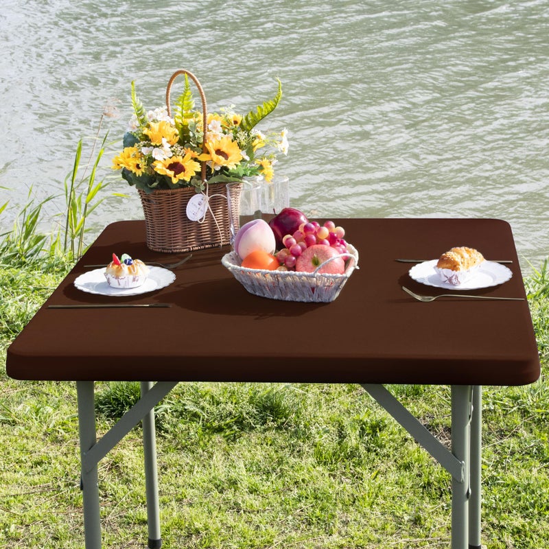 Nacuci غلاف الجدول المربع Nacuci مربع مرن tablecloth امتداد spandex طاولة الغلاف العلوي غلاف أعلى غطاء لتناول الطعام في المطبخ منزل بني 34 × 34 بوصة - Image 2