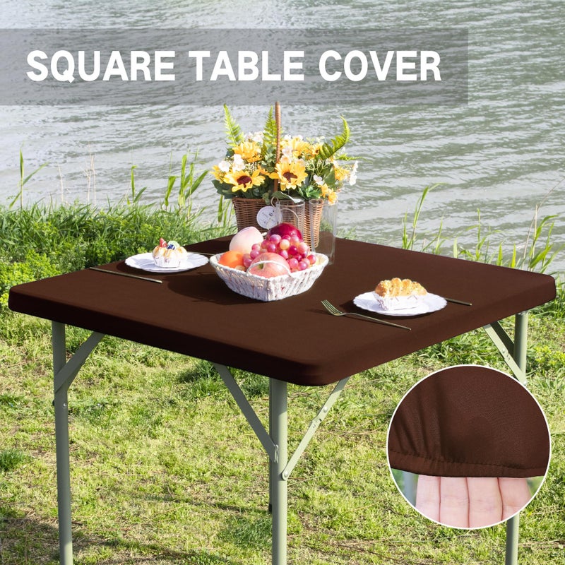 Nacuci غلاف الجدول المربع Nacuci مربع مرن tablecloth امتداد spandex طاولة الغلاف العلوي غلاف أعلى غطاء لتناول الطعام في المطبخ منزل بني 34 × 34 بوصة - Image 3