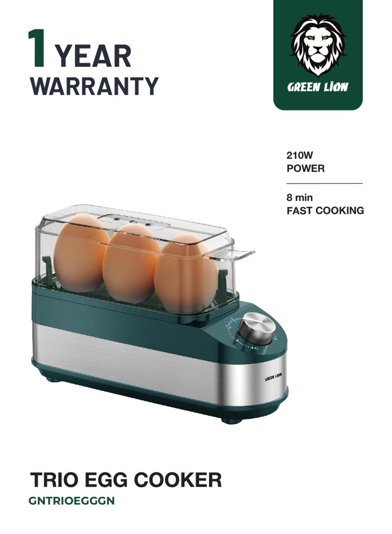 GREEN LION Trio Egg Cooker with Auto Shutoff / Rotatory Knob / Non-Stick Coating / BPA-Free Plastic / PP+ Stainless Steel - Green - Image 1