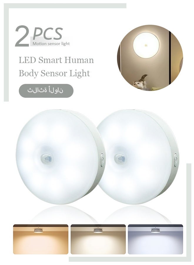 2 Pcs Motion Sensor Light Indoor, USB Rechargeable, 800 milliamps Ultra-Large Battery for Long-Lasting Usage, Stickable Anywhere, Suitable for Home Kitchen, Hallway, Cabinet, and Bathroom Lighting - Image 1