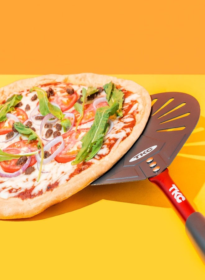 TKC 9" Perforated Pizza Peel, Professional Aluminum Pizza Turning peel, Long Handle Metal Pizza Spatula for Indoor and Outdoor, Lightweight Non-Stick Pizza Turner - Pizza Oven Accessories RED - Image 4