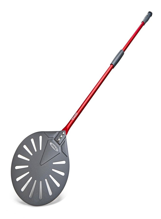 TKC 9" Perforated Pizza Peel, Professional Aluminum Pizza Turning peel, Long Handle Metal Pizza Spatula for Indoor and Outdoor, Lightweight Non-Stick Pizza Turner - Pizza Oven Accessories RED - Image 1