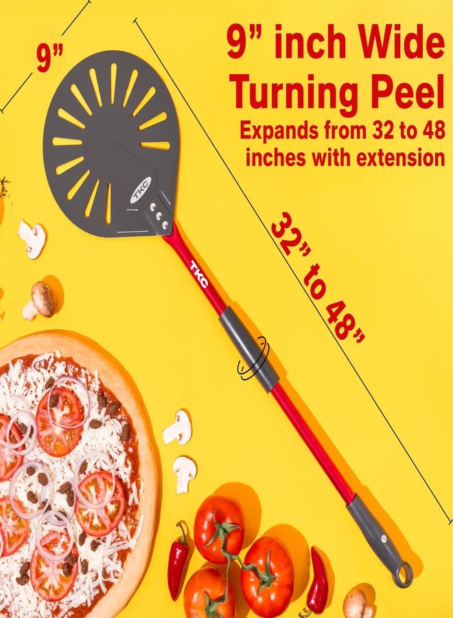 TKC 9" Perforated Pizza Peel, Professional Aluminum Pizza Turning peel, Long Handle Metal Pizza Spatula for Indoor and Outdoor, Lightweight Non-Stick Pizza Turner - Pizza Oven Accessories RED - Image 2