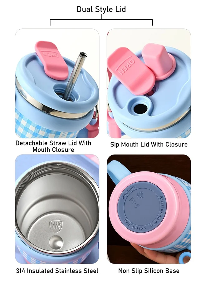 LITTLE SURPRISE BOX Little Surprise Box, Pink & Blue Checkered Stainless Steel Tumbler for Kids and Adults, 550ml