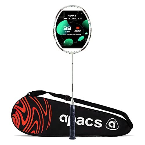 Apacs Z-Ziggler (Unstrung, 38 LBS Max Tension) 6.4mm Slim Shaft | Made in Vietnam | 100% Japanese Graphite Badminton Racket with Free Full Cover | G2-4 1/8 inches (White) - Image 1