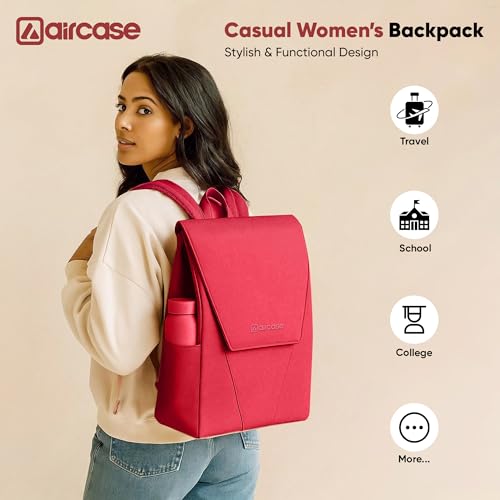 AirCase Canvas Laptop Backpack for Women with Multiple Pockets, Padded Straps, 13L Capacity, Lightweight, Water-Resistant Bag for Travel, College, Office Use, Supports Laptops Up to 14.1 Inch (Red) - Image 2