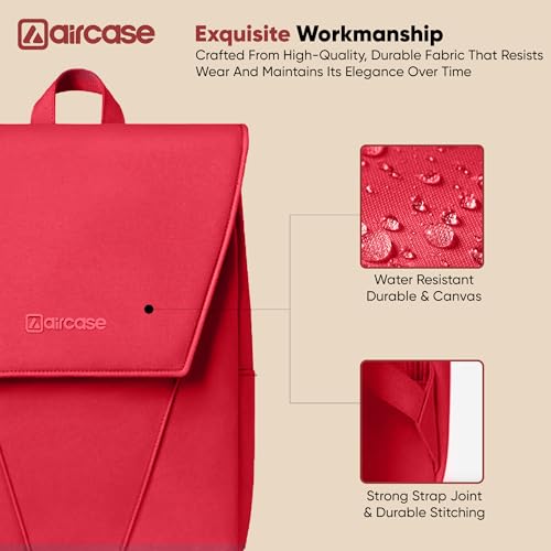 AirCase Canvas Laptop Backpack for Women with Multiple Pockets, Padded Straps, 13L Capacity, Lightweight, Water-Resistant Bag for Travel, College, Office Use, Supports Laptops Up to 14.1 Inch (Red) - Image 5
