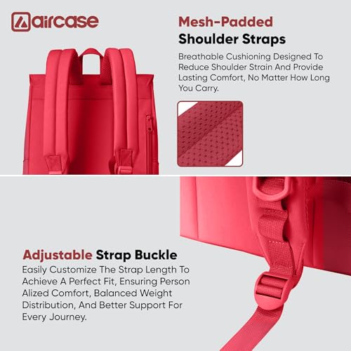 AirCase Canvas Laptop Backpack for Women with Multiple Pockets, Padded Straps, 13L Capacity, Lightweight, Water-Resistant Bag for Travel, College, Office Use, Supports Laptops Up to 14.1 Inch (Red) - Image 4