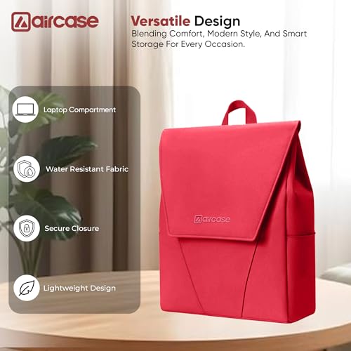 AirCase Canvas Laptop Backpack for Women with Multiple Pockets, Padded Straps, 13L Capacity, Lightweight, Water-Resistant Bag for Travel, College, Office Use, Supports Laptops Up to 14.1 Inch (Red) - Image 3