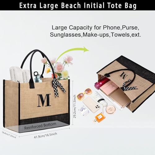 BeeGreen Initial Jute Tote Bag for Women Beach Tote Bag with Handles Thank You Gift for Teacher Friends Bridesmaid Mother Personalized Monogram Gift Bag for Birthday Bridal Shower K - Image 2